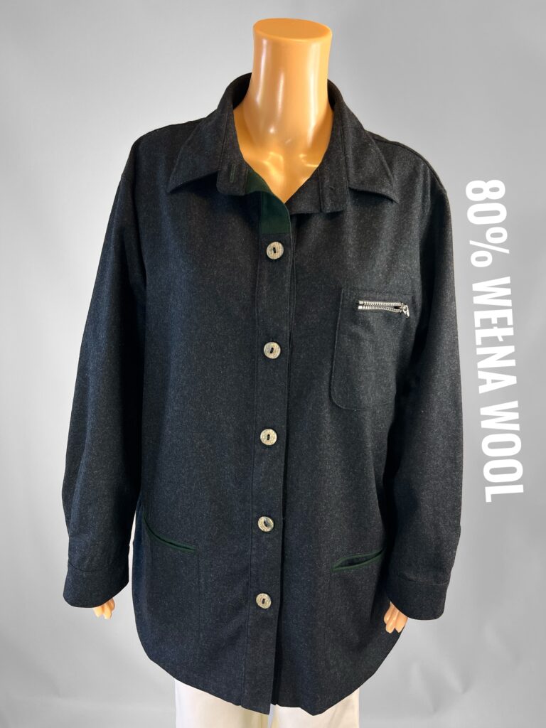 Overshirt damski 80% wełna grafitowa kurtka koszulowa