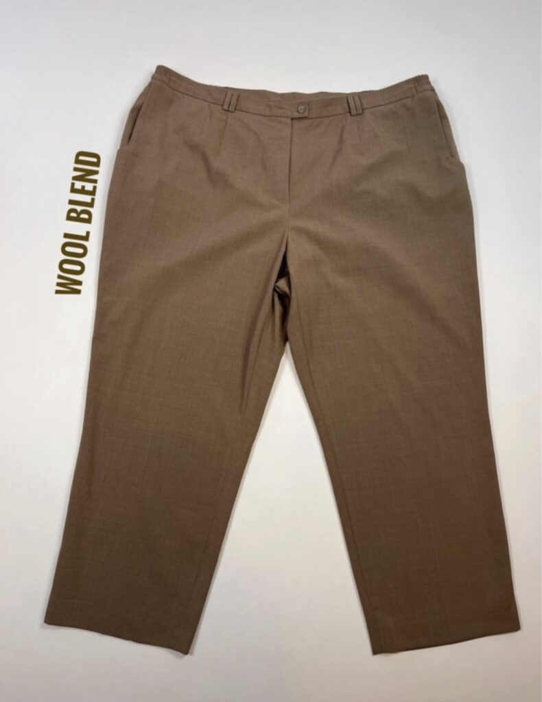 Atelier GS – damskie spodnie garniturowe z wełną dziewiczą, brązowe, GB 26 Short