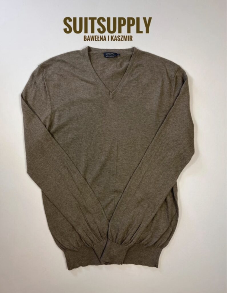 Męski sweter Suitsupply z dekoltem V – klasyczny – bawełna i kaszmir