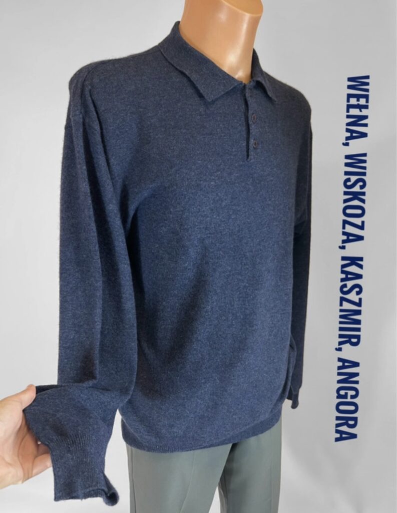 Męski sweter polo VUNIC – klasyczny granatowy – wełna, kaszmir i angora