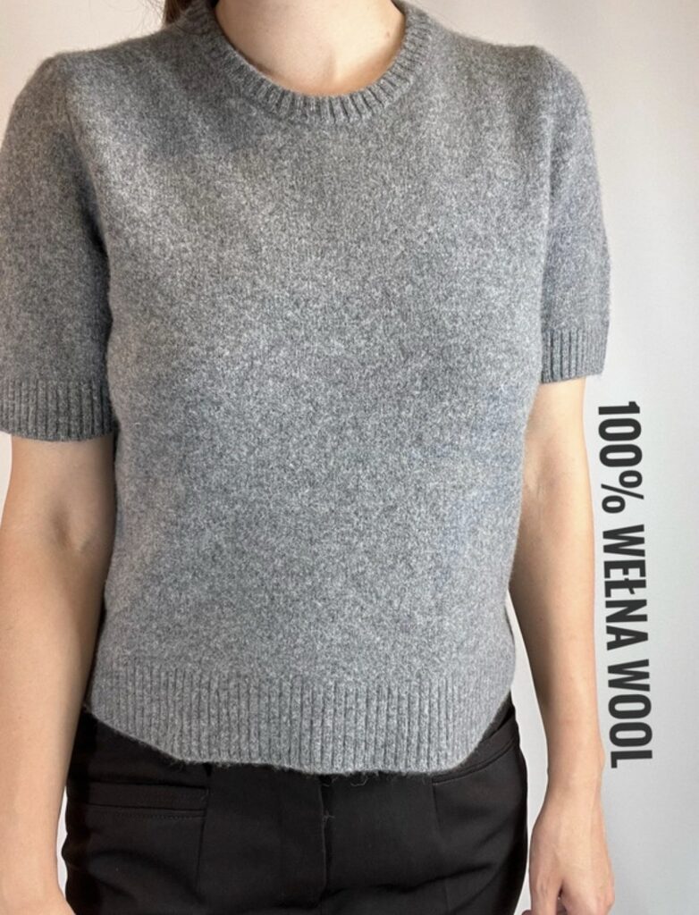Reserved szary sweter damski M 100% wełna z krótkim rękawem