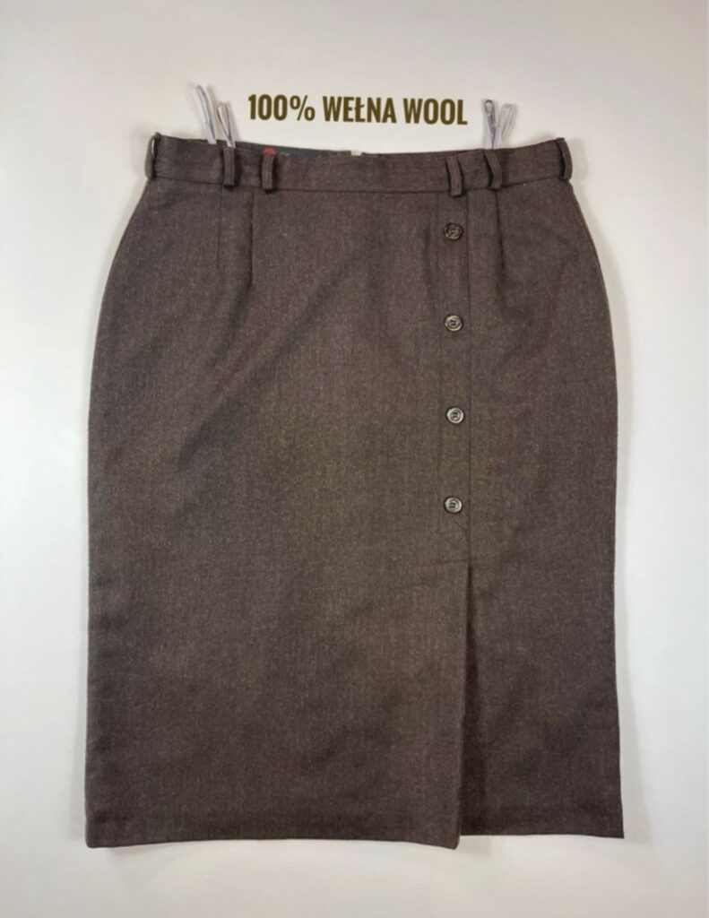 Becker spódnica damska XXL brązowa midi 100% wełna vintage