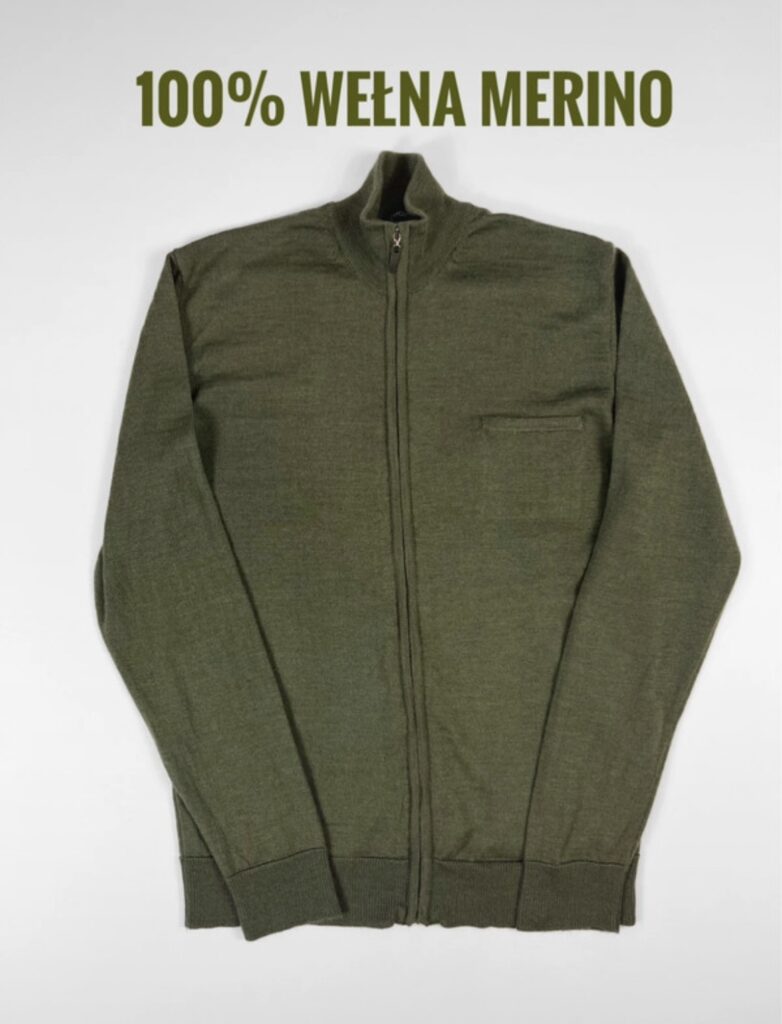 sweter męski Choice 100% wełna merino khaki oliwkowy L na zamek