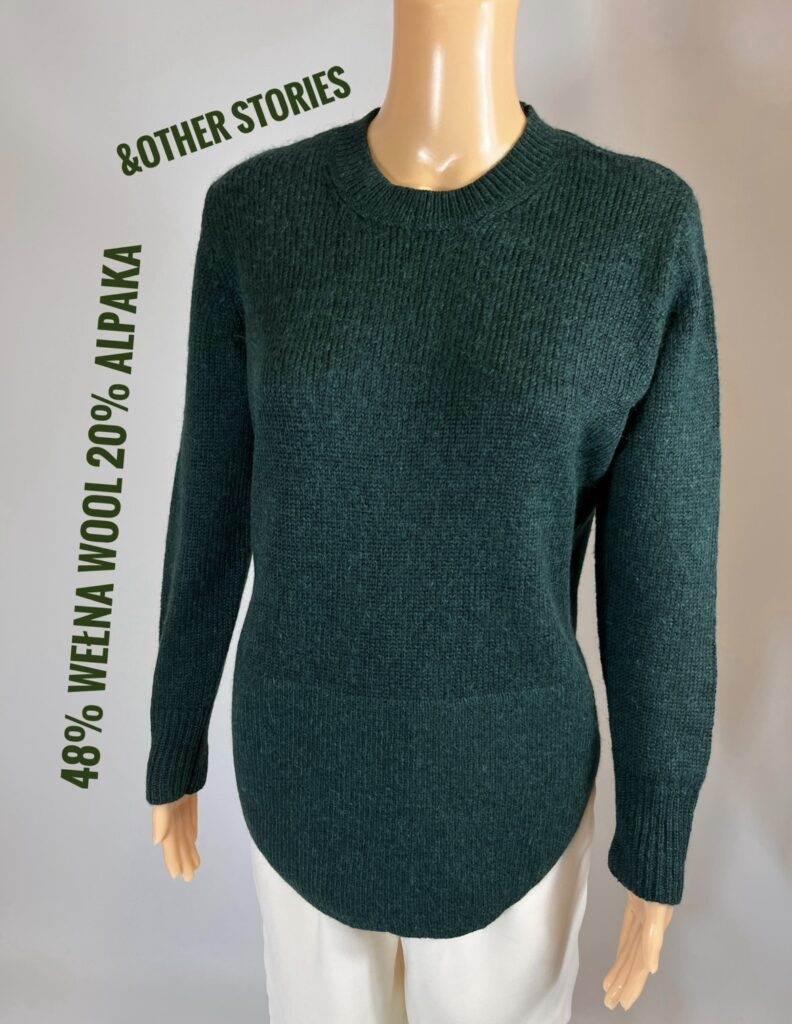 & Other Stories – damski sweter z wełną i alpaką, ciemna zieleń, S