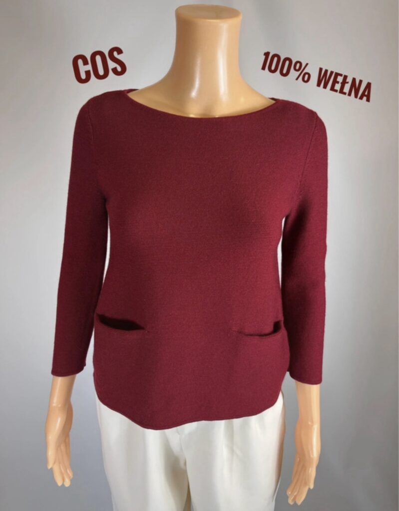 COS – damski sweter 100% wełna, bordowy