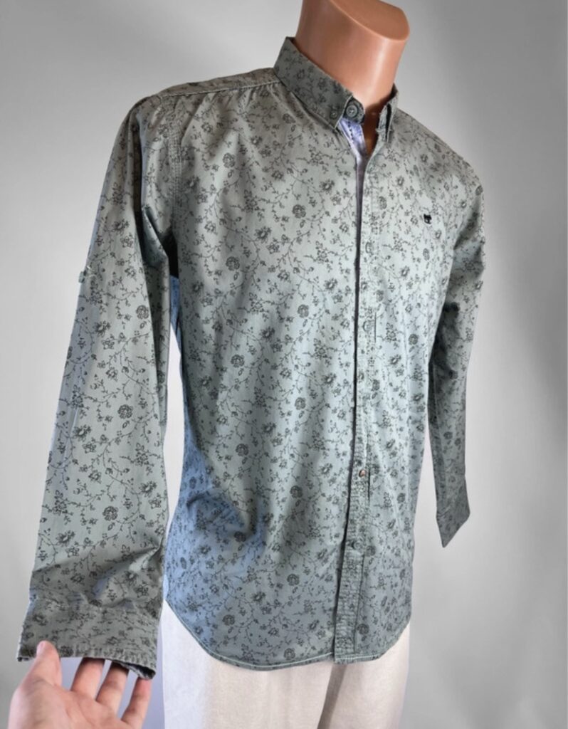 Scotch & Soda – męska koszula bawełniana w kwiaty, szałwiowa zieleń, L