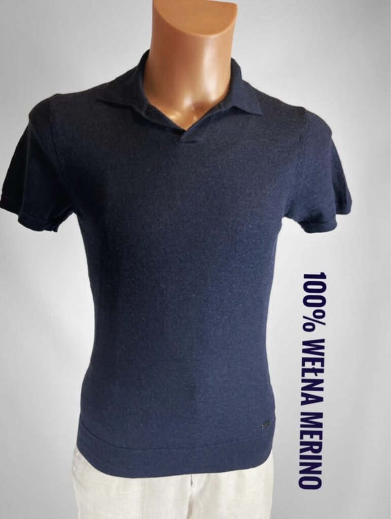 MR MARVIS – męskie polo 100% wełna merino Extra Fine, granatowe, S